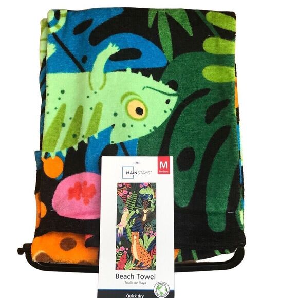 Mainstays Terry Beach Towel, Jungle Print, Monkey, Parrot, 28x60 Cotton - Picture 2 of 6